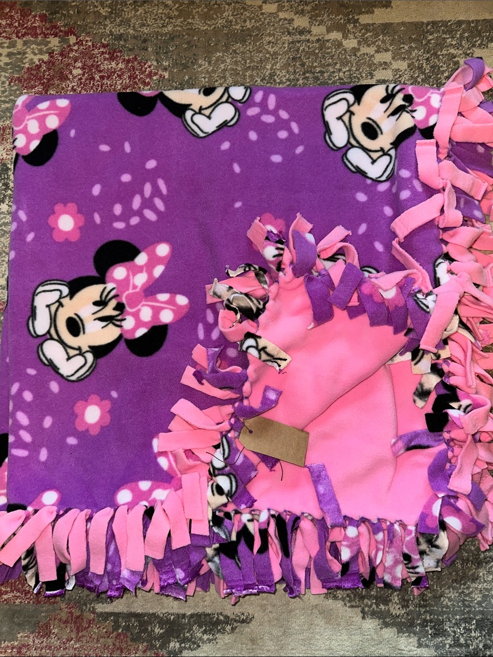 Kids Minnie Mouse Pink & Purple Fleece Tie-Blanket